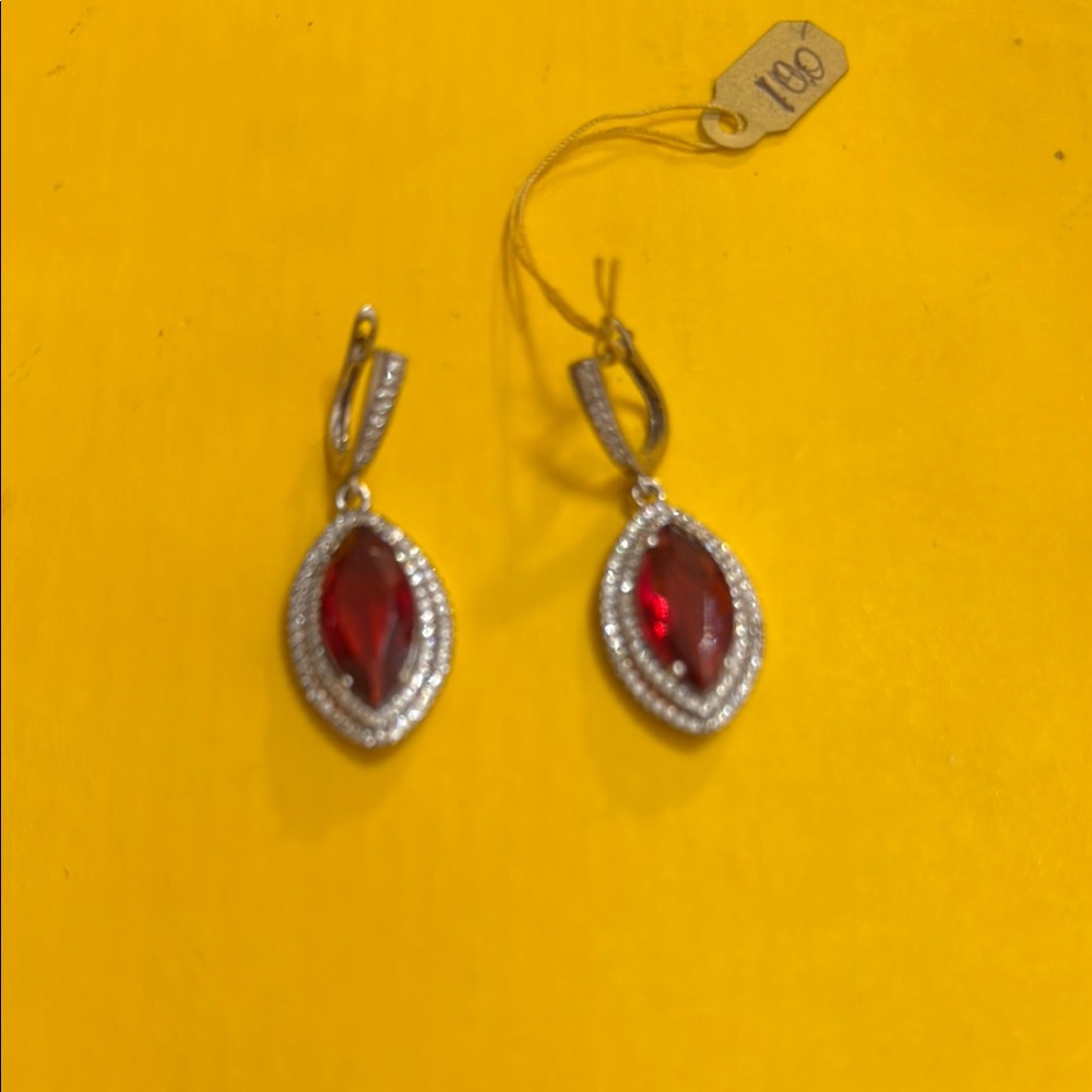 Elegant  Sterling Silver Red Drop Earrings